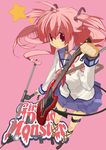  angel_beats! guitar gun instrument long_hair microphone microphone_stand perspective pink_eyes pink_hair school_uniform serafuku solo two_side_up weapon yui_(angel_beats!) yuuki_(irodo_rhythm) 