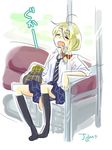  ahoge alternate_costume blonde_hair closed_eyes kirisame_marisa kneehighs lowres necktie school_uniform sleeping sleeves_rolled_up solo touhou yutsuka_(amyucca) 