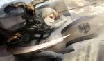  animal axis_powers_hetalia bad_id bad_pixiv_id bird cape flag male_focus oba-min pillar prussia_(hetalia) red_eyes solo sword weapon 