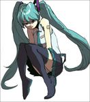  angry bad_id bad_pixiv_id bare_shoulders hatsune_miku kawai_makoto long_hair sitting sketch solo thighhighs twintails very_long_hair vocaloid 