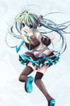  aqua_eyes aqua_hair bad_id bad_pixiv_id detached_sleeves hatsune_miku kosuzume long_hair looking_back necktie skirt smile solo thighhighs twintails vocaloid zettai_ryouiki 