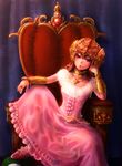  alena_(dq4) bad_id bad_pixiv_id bored bracelet choker crown curly_hair dragon_quest dragon_quest_iv dress frilled_dress frills hair_ornament highres jewelry long_hair necklace orange_hair piroaki ring throne 