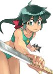  :3 azumaya_koyuki bad_id bad_pixiv_id bikini hair_ribbon keroro_gunsou knife nekogasuki ninja ponytail reverse_grip ribbon shuriken sports_bikini swimsuit tankini 