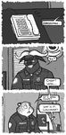  benjamin_clawhauser chief_bogo clothing comic dialogue disney luraiokun male phone uniform zootopia 