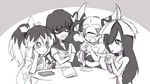  ameonna_(youkai_watch) eating eyes_closed fubukihime fuumin_(youkai_watch) monochrome open_mouth smile tagme youkai youkai_watch 