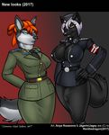  2017 anthro armband belt big_breasts blue_eyes breasts bulge canine cleavage clothed clothing dickgirl dog duo english_text female fox gloves half-closed_eyes hand_on_hip hands_behind_back husky intersex looking_at_viewer mammal nazi necktie notched_ear renthedragon skirt swastika text yellow_eyes 