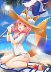  animal_ears bell bell_collar bikini blue_bikini blush breasts cleavage collar collarbone commentary_request day ears_through_headwear fate/extra fate/grand_order fate_(series) fox_ears fox_tail hat large_breasts long_hair looking_at_viewer mode_(mode-n) nature ocean open_mouth outdoors palm_tree pink_hair see-through shirt solo sun_hat swimsuit t-shirt tail tamamo_(fate)_(all) tamamo_no_mae_(fate) tamamo_no_mae_(swimsuit_lancer)_(fate) tree wet wet_clothes wet_shirt wet_t-shirt yellow_eyes 