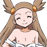  1girl breasts brown_hair gomatarou mikan_(pokemon) pokemon pokemon_gsc simple_background white_background 