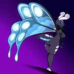  2017 anthro areola arthropod blue_eyes breasts butt female insect lonbluewolf looking_at_viewer looking_back moth nipples solo wings 