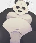  96k-k 96tning bear bed belly blush bulge clothing male mammal one_eye_closed overweight overweight_male panda solo underwear wink 