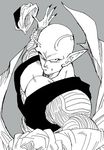  1boy artist_request cape dragon_ball looking_at_viewer monochrome muscle piccolo serious solo turban 