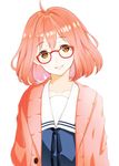  blush brown_eyes glasses kuriyama_mirai kyoukai_no_kanata pink_hair seifuku short_hair 