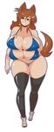  2015 4_breasts animal_humanoid big_breasts bra breasts brown_eyes brown_fur brown_hair canine cleavage clothed clothing dog dog_humanoid dog_tail eikasianspire female fur hair hi_res hindpaw huge_breasts humanoid lass_(matsu-sensei) legwear long_hair looking_at_viewer mammal multi_breast panties paws side_boob simple_background smile solo standing stockings teeth thick_thighs underwear white_background wide_hips 