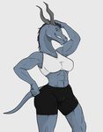  2016 abs anthro bikini blue_body breasts clothing dark_souls dark_souls_3 dragon dragonoid_(dark_souls) female grey_background grin hair hi_res horn methados muscular muscular_female scalie simple_background smile solo swimsuit video_games 