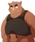  96k-k 96tning blush boar clothing erection male mammal overweight overweight_male porcine shirt simple_background solo white_background 
