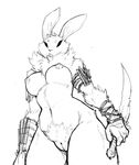  anthro bladed_weapon breasts female guoh lagomorph mammal nipples pubes pussy rabbit solo tribal 