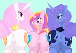  ! 2014 absurd_res anus big_butt blue_hair blush bump butt cutie_mark dock equine fan_character female feral friendship_is_magic group hair hi_res horn licking licking_lips mammal my_little_pony nude pink_hair ponylicking princess_cadance_(mlp) princess_celestia_(mlp) princess_luna_(mlp) princess_molestia purple_eyes pussy smile teal_eyes tongue tongue_out unicorn 