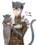  akke animal_ears armor black_hair blue_hair cat cat_ears cat_tail fang fire_emblem fire_emblem_echoes:_mou_hitori_no_eiyuuou male_focus multicolored_hair paison simple_background solo tail two-tone_hair upper_body white_background 