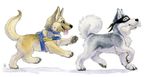  2012 ambiguous_gender badge bone canine dog duo english_text eyes_closed feral german_shepherd harness husky mammal mask police shinigamigirl text tongue tongue_out 