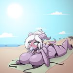  2017 5_fingers beach big_breasts big_butt bikini blush breasts butt clothing digital_media_(artwork) draenei female food glowing glowing_eyes hair hi_res hooves horn humanoid invalid_tag kayalina limebreaker long_hair looking_at_viewer not_furry outside pointy_ears popsicle purple_skin seaside solo swimsuit tentacles thick_thighs video_games warcraft white_hair 