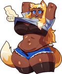  2016 5_fingers aliasing ambiguous_gender animal_humanoid bell_collar belly big_breasts big_thighs biped black_bottomwear black_clothing black_legwear black_topwear blue_bottomwear blue_clothing blue_eyes bra breasts brown_skin cat_humanoid cleavage clothed clothing clothing_lift collar cutoffs dark_skin denim_shorts digital_drawing_(artwork) digital_media_(artwork) dipstick_tail duo eyelashes feline female female/ambiguous freckles frilly front_view fukmin-dx fur grey_clothing grey_topwear hair hands_behind_head humanoid humanoid_hands inner_ear_fluff legwear long_hair long_tail low_res mammal multicolored_fur multicolored_hair multicolored_tail navel open_mouth open_smile orange_fur orange_hair overweight overweight_female panties portrait pose presenting presenting_breasts shiny shirt shirt_lift shorts simple_background smile solo_focus standing tammy_(fukmin-dx) thigh_highs thong three-quarter_portrait two_tone_fur two_tone_hair unbuttoned underwear unzipped white_background white_fur white_hair white_skin 