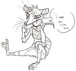  anthro bandage black_and_white bottomless clothed clothing collar dialogue drooling ear_piercing english_text female mammal marsupial monochrome opossum picking_nose piercing saliva simple_background solo text undead virginia_opossum white_background zenirix 