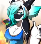  2017 anthro awkward awkward_situation big_breasts blue_eyes blue_hair breasts burning cetacean clothed clothing dragon english_text female fire hair hair_over_eye humor hybrid low_res mammal marine multicolored_hair open_mouth orca penelope rainbowscreen simple_background smile solo text whale white_background 