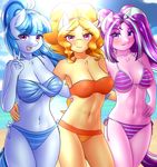  2017 absurd_res adagio_dazzle_(eg) anthro aria_blaze_(eg) beach bikini clothing equestria_girls equine female group hair hi_res horse long_hair looking_at_viewer mammal multicolored_hair my_little_pony navel open_mouth outside pony seaside sonata_dusk_(eg) swimsuit twistedscarlett60 two_tone_hair 