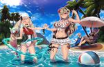  2boys 3girls armpits arms_up ball barefoot beach beach_chair beach_umbrella beachball bikini bikini_skirt black_bikini black_bow blonde_hair blush book bow bracelet breasts camilla_(fire_emblem_if) cape cleavage cloud covered_navel crab day dragon elise_(fire_emblem_if) female_my_unit_(fire_emblem_if) fire_emblem fire_emblem_heroes fire_emblem_if flower frilled_swimsuit frills front-tie_bikini front-tie_top hair_bow hair_flower hair_ornament hairband jewelry large_breasts laughing lei leon_(fire_emblem_if) long_hair magister_(medical_whiskey) mamkute marks_(fire_emblem_if) multiple_boys multiple_girls my_unit_(fire_emblem_if) navel ocean one-piece_swimsuit open_mouth outdoors palm_tree pointing pointy_ears purple_hair red_eyes ribbon round_teeth seaweed side-tie_bikini sky smile snorkel starfish sunglasses swimsuit teeth thigh_ribbon tree twintails umbrella very_long_hair wading water wavy_hair wet white_bikini 