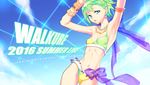  armpits bikini blue_eyes breasts check_commentary commentary_request day earrings green_hair jewelry macross macross_delta necklace reina_prowler ribbon sky small_breasts solo swimsuit tombsakura two-tone_swimsuit 