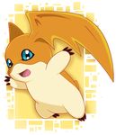  blue_eyes cute digimon digitigrade male mammal membranous_wings open_mouth orange_skin patamon sarah_richford simple_background solo tongue white_background wings 