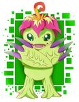  claws digimon fangs female flora_fauna green_eyes green_skin palmon petals plant pose roots sarah_richford simple_background solo white_background 