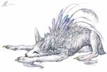  2010 ambiguous_gender black_nose blue_eyes claws feral fur hybrid lying paws solo tatchit white_fur 