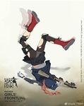  ash_(rainbow_six_siege) baseball_cap blurry boots braid brown_hair copyright_name cross-laced_footwear dust_cloud eyewear_on_head faceplant full_body girls_frontline gloves gradient gradient_background gun hat holster knee_pads legs_up motion_blur panties panties_under_pantyhose pantyhose pantyshot pleated_skirt rainbow_six_siege shirt skirt sola7764 solo sunglasses thigh_holster torn_clothes torn_legwear torn_shirt underwear vest watermark weapon web_address weibo_logo weibo_username white_panties 