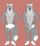  anthro canine clothed clothing flaccid humanoid_penis looking_at_viewer male mammal multiple_images muscular omari penis precum solo sweat tongue tongue_out topless uncut wet 