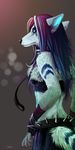  anthro breasts canine ear_piercing female fox fur hair mammal piercing purple_eyes purple_hair purple_nose tatchit white_fur 