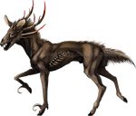  animal_genitalia brown_fur cervine deer feral fur hooves horn hybrid mammal sheath solo standing tatchit 