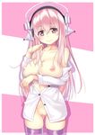 aoi_(buzhuen444) bottomless breast_hold breasts censored headphones nipples no_bra open_shirt pussy sonico super_sonico thighhighs 