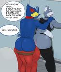  anal anal_penetration anthro anus avian avvara big_butt bird butt canine clothed clothing cum cum_in_ass cum_inside falco_lombardi falcon male male/male mammal nintendo penetration sex star_fox topless video_games wolf wolf_o&#039;donnell 