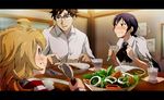  2girls 71 amaama_to_inazuma bent_spoon black-framed_eyewear black_hair blonde_hair blush brown_hair child cup curry dress_shirt drinking_glass eating father_and_daughter food food_on_face glasses iida_kotori inuzuka_kouhei inuzuka_tsumugi letterboxed long_ponytail low_ponytail multiple_girls over-rim_eyewear ponytail salad semi-rimless_eyewear shirt smile spoon spoon_bending wavy_mouth white_shirt 