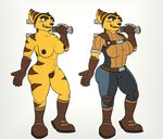  abs big_breasts big_butt boots breasts brown_fur butt clothing crossgender female footwear fur hairy lombax nipples oystercatcher7 pubes pussy ratchet ratchet_and_clank stripes video_games voluptuous yellow_fur 