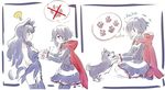  ? animal_ears blake_belladonna cape cat_tail commentary_request dog iesupa multiple_girls muted_color pantyhose paw_print red_cape ruby_rose rwby simple_background smile speech_bubble tail tail_wagging thought_bubble translation_request welsh_corgi white_background zwei_(rwby) 