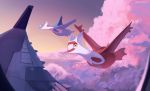  cloud cloudy_sky creature creatures_(company) flying game_freak gen_3_pokemon hobermen latias latios night night_sky nintendo no_humans pokemon pokemon_(creature) sky tumblr_username yellow_eyes 