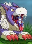  digimon dorugamon dragon fur hi_res laptopgun open_mouth saliva tongue tongue_out veemon vore 