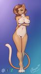  2017 4_toes anthro areola big_breasts breast_rest breasts cat digital_media_(artwork) eyebrows eyelashes feline female fur green_eyes hi_res looking_at_viewer mammal multicolored_fur nipples nude pussy reaper3d simple_background smile solo toes wide_hips 