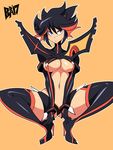  1girl bigdead93 blue_eyes breasts high_heel_boots kill_la_kill matoi_ryuuko microskirt multicolored_hair revealing_clothes senketsu short_hair skirt solo thigh_boots thighhighs 