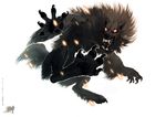  4_toes black_nose blakc_fur canine digitigrade mammal open_mouth pawpads simple_background solo tatchit teeth toes tongue were werewolf white_background 