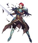  armor armored_boots boots broken_armor cape fire_emblem fire_emblem:_seima_no_kouseki fire_emblem_heroes fujiwara_ryo full_body gloves highres holding holding_weapon long_sleeves looking_away male_focus official_art open_mouth pants red_eyes red_hair seth_(fire_emblem) short_hair standing sword torn_cape torn_clothes transparent_background weapon 