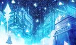  ahoge blue city cityscape commentary_request crystal fantasy glowing lamppost night night_sky original sakimori_(hououbds) scenery short_hair sky solo standing 