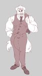  anthro big_bulge boosterpang canine clothing footwear looking_at_viewer male mammal monochrome muscular shoes smile smirk solo standing 